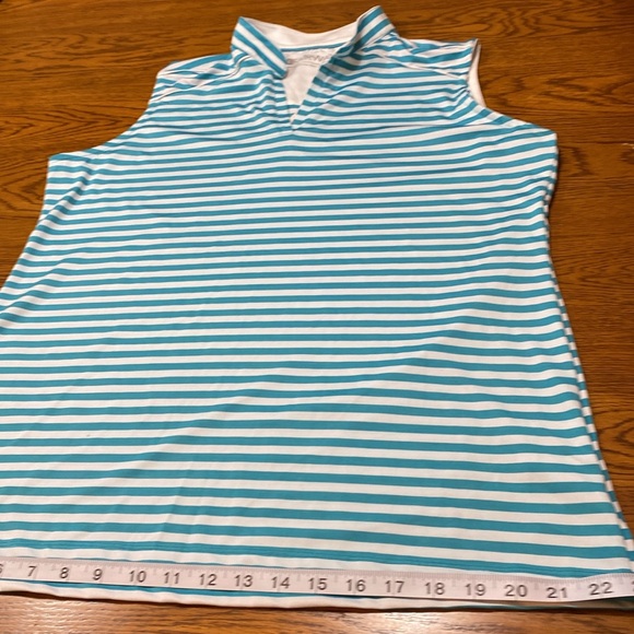NWT Fairways Golf Top Size XL Sleeveless Split Collar Teal/White Stripe Deluxdri - Picture 6 of 12